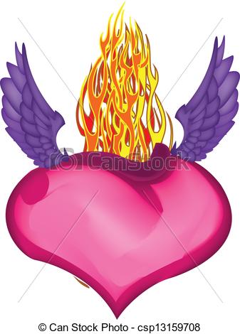 Flaming Heart Clip Art Flying Pink Flaming Heart Vector   Csp13159708