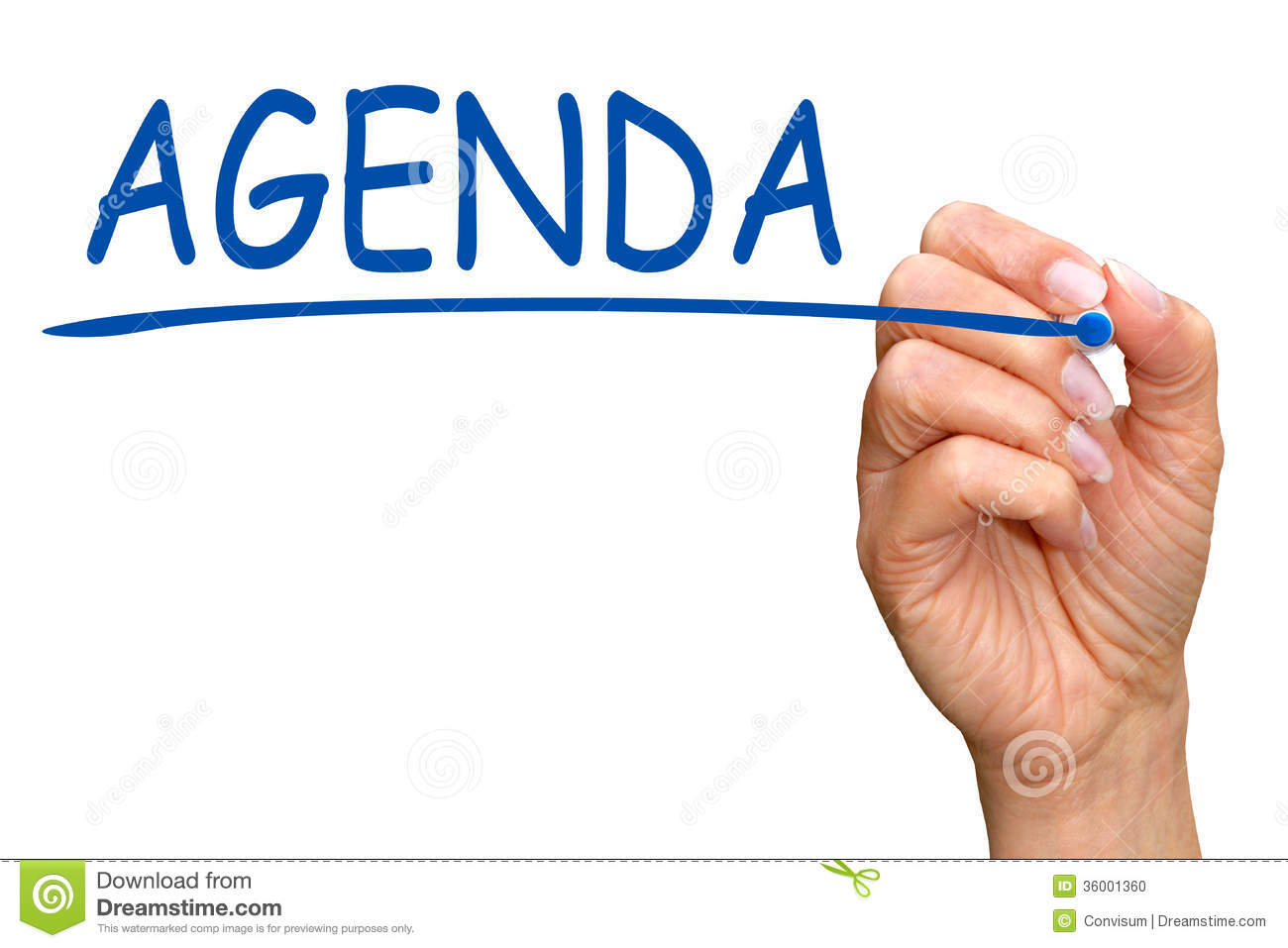 Hand Of Woman Writing Word Agenda On White Screen With Copy Space