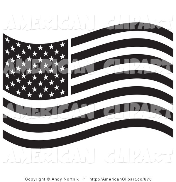 Vector Illustration Of A Black And White American Flag Waving In The