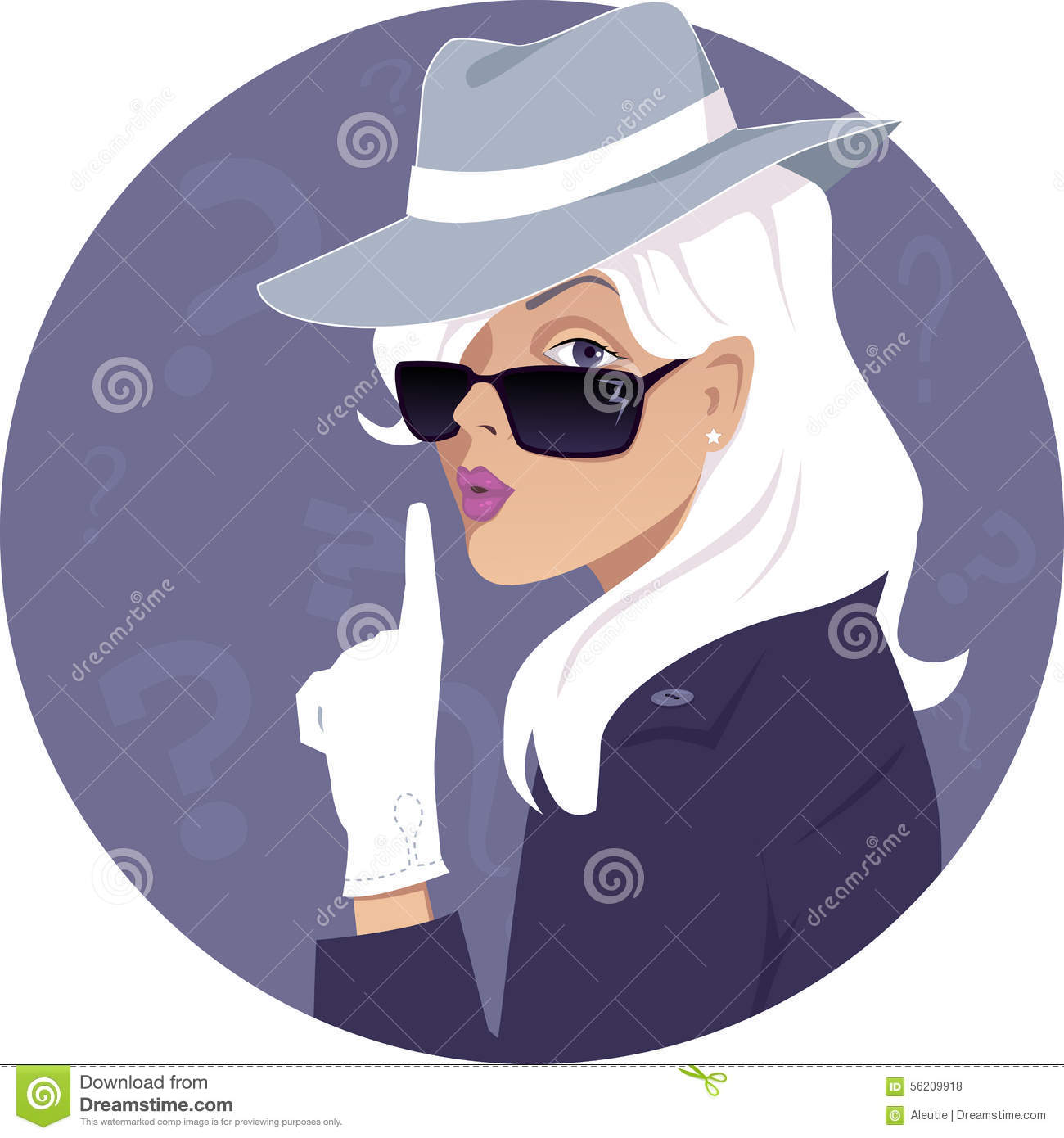 Female Secret Agent In A Hat And Sunglasses Vector Illustration No