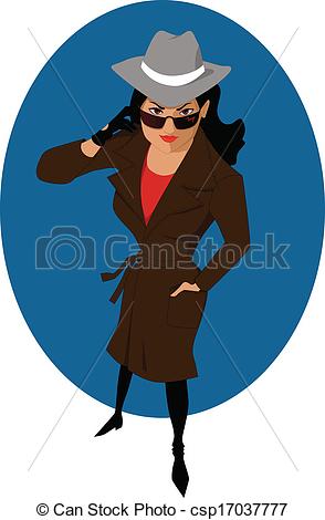 Vectors Illustration Of Female Secret Agent Or Private Dete   Young
