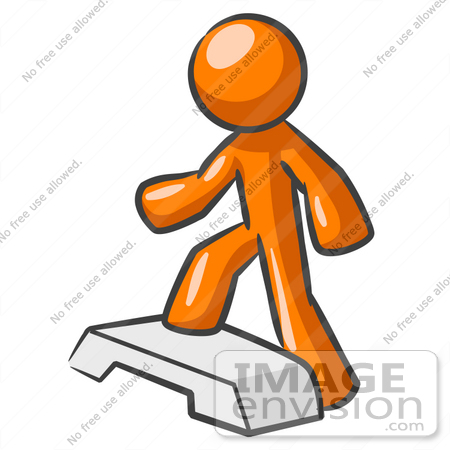 Clip Art Graphic Of An Orange Guy Character Stepping Up Onto A Fitness