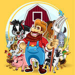 Farm With Red Barn Tractor Pig Cow Chicken Farm Animals Illustration