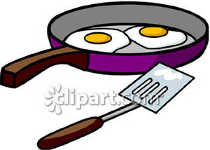 Spatula Beside A Frying Pan With Eggs   Royalty Free Clipart Picture