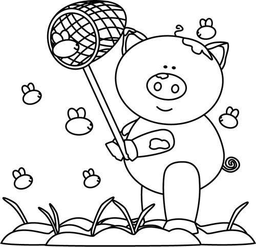 Clipart Pig Black And White Black And White Pig Catching