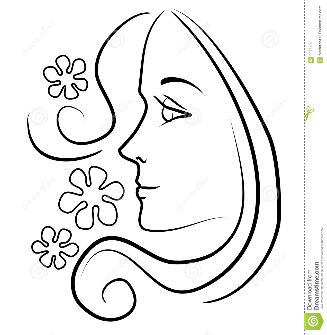 Clip Art Outline Illustration Of The Profile Face Of A Young Woman