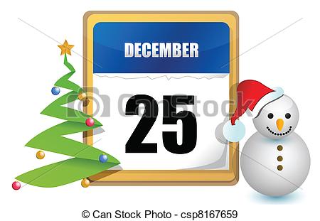 December 25 Calendar Tree And Snowman Illustration Design
