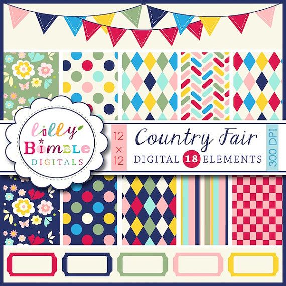 New Country Fair Digital Papers Bunting Clipart Instant Download Sc