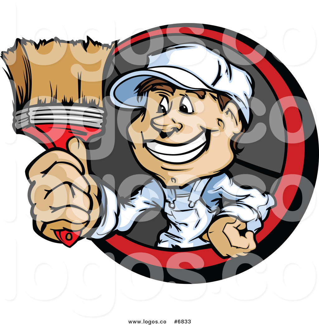 Clip Art Vector Logo Of A Painter Guy Holding Out A Brush By Chromaco