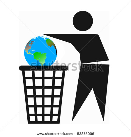 Icon  Pollution  A Man Throws A Globe In The Trash   Stock Photo