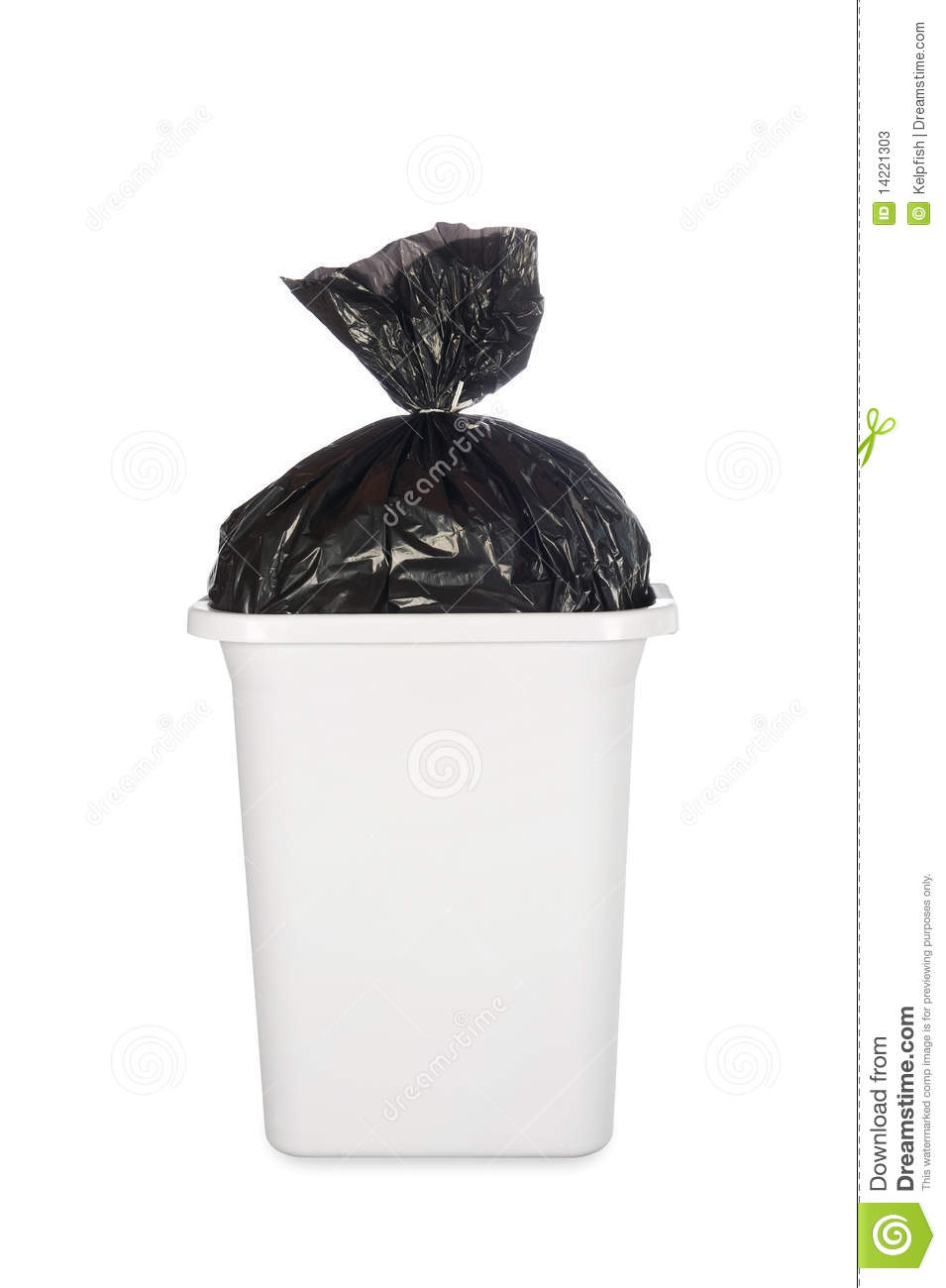 White Trash Can With A Black Trash Bag Full Of Garbage