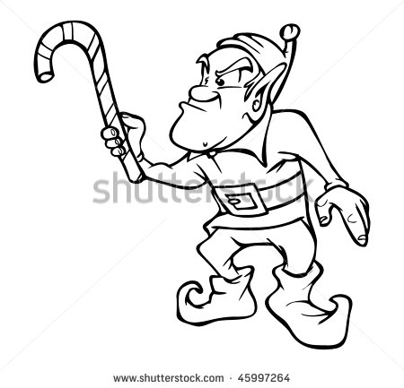 Vector Outline Illustration Angry Elf Candy Cane   Stock Vector
