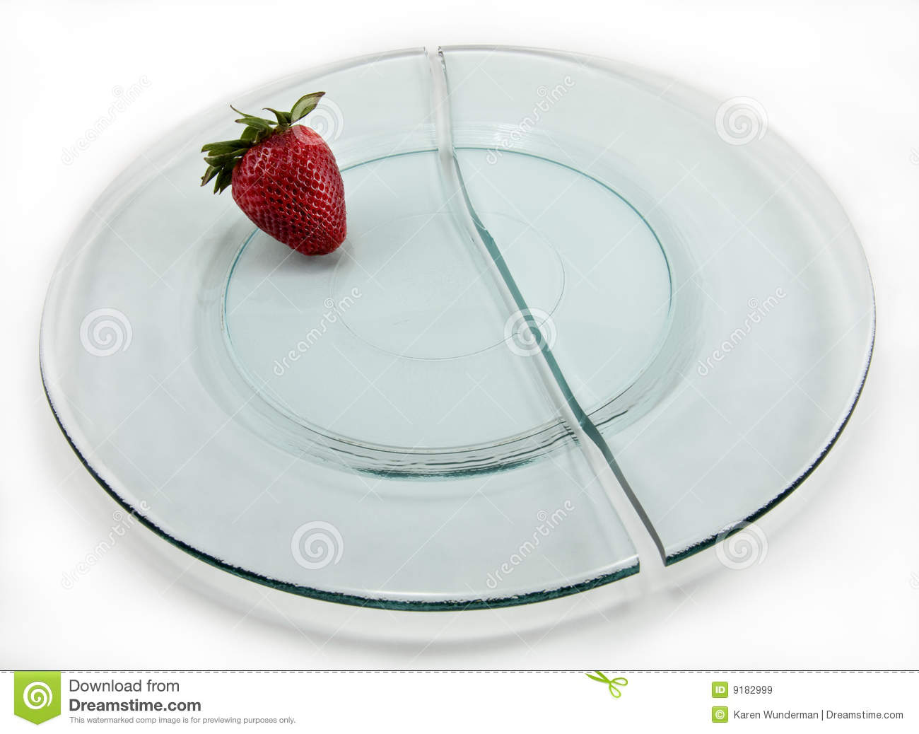 Broken Plate Made Out Of Recycled Glass With A Ripe Strawberry On It
