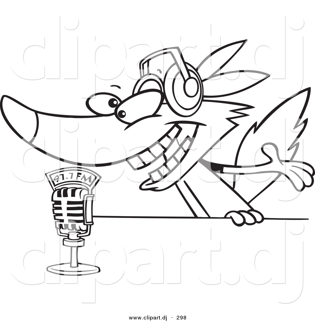 Cartoon Vector Clipart Of A Radio Wolf Talking Into A Microphone