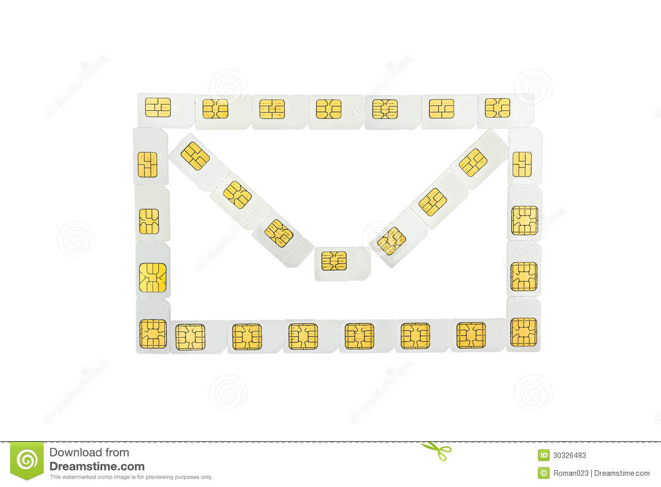 Email Icon In White On Isolated White Background Made Of Sim Cards