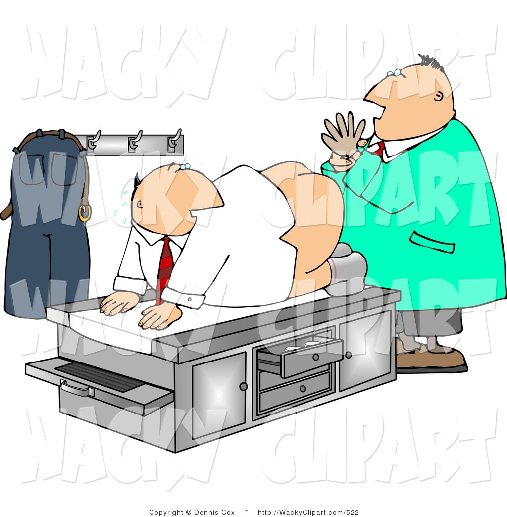 Proctologist Giving Patient A Prostate Exam   Humorous Medical Clipart