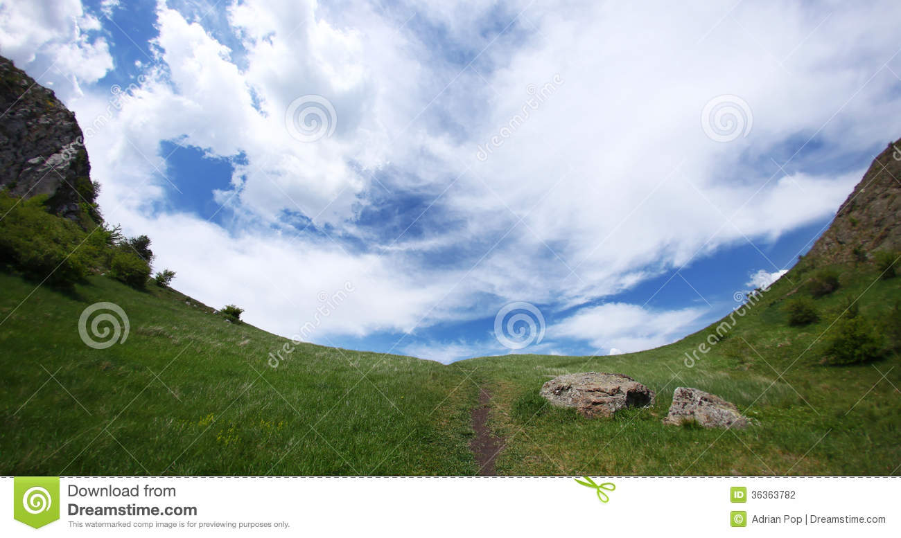 Amazing Mountain Landscape With Walking Trail In Middle Going In The