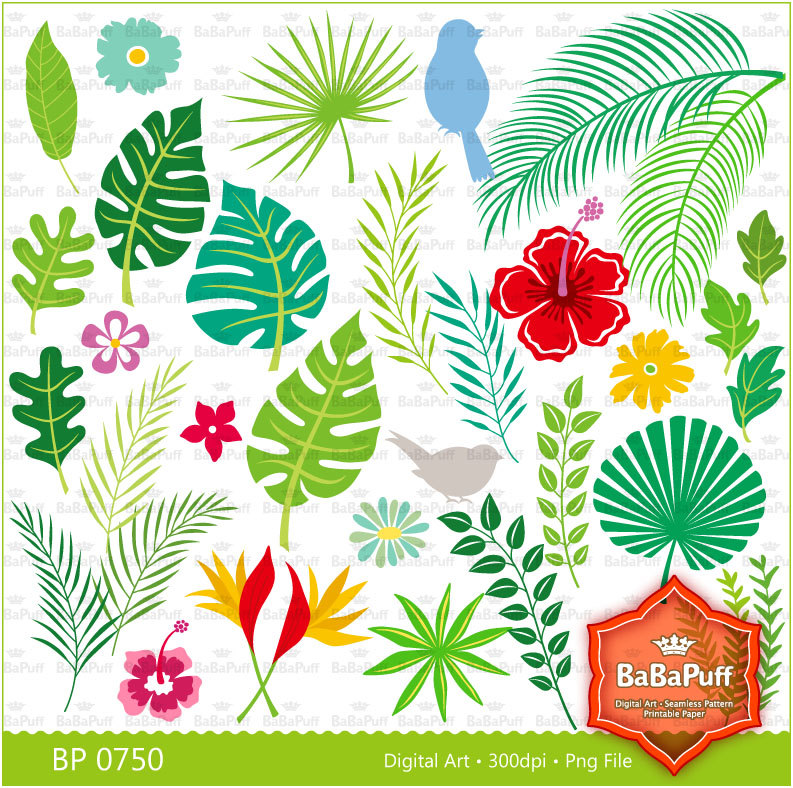 Instant Downloads Digital Tropical Leaves And Birds By Babapuff