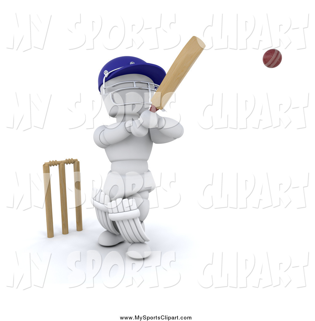 Clip Art Of A 3d White Man Swinging A Cricket Bat By Kj Pargeter