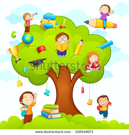 Illustration Of Kids Studying On Tree With Different Education Object