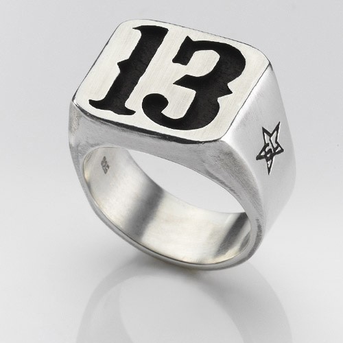 Lucky Number 13 Ring In Solid Silver And Black By Glamrockemporium