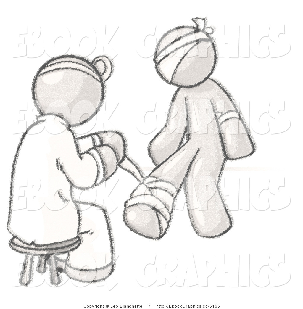 Vector Graphic Of A Sketched Design Mascot Doctor Bandaging An Injured    