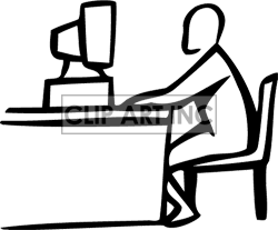 Black And White Person Sitting At A Desk Working On A Computer