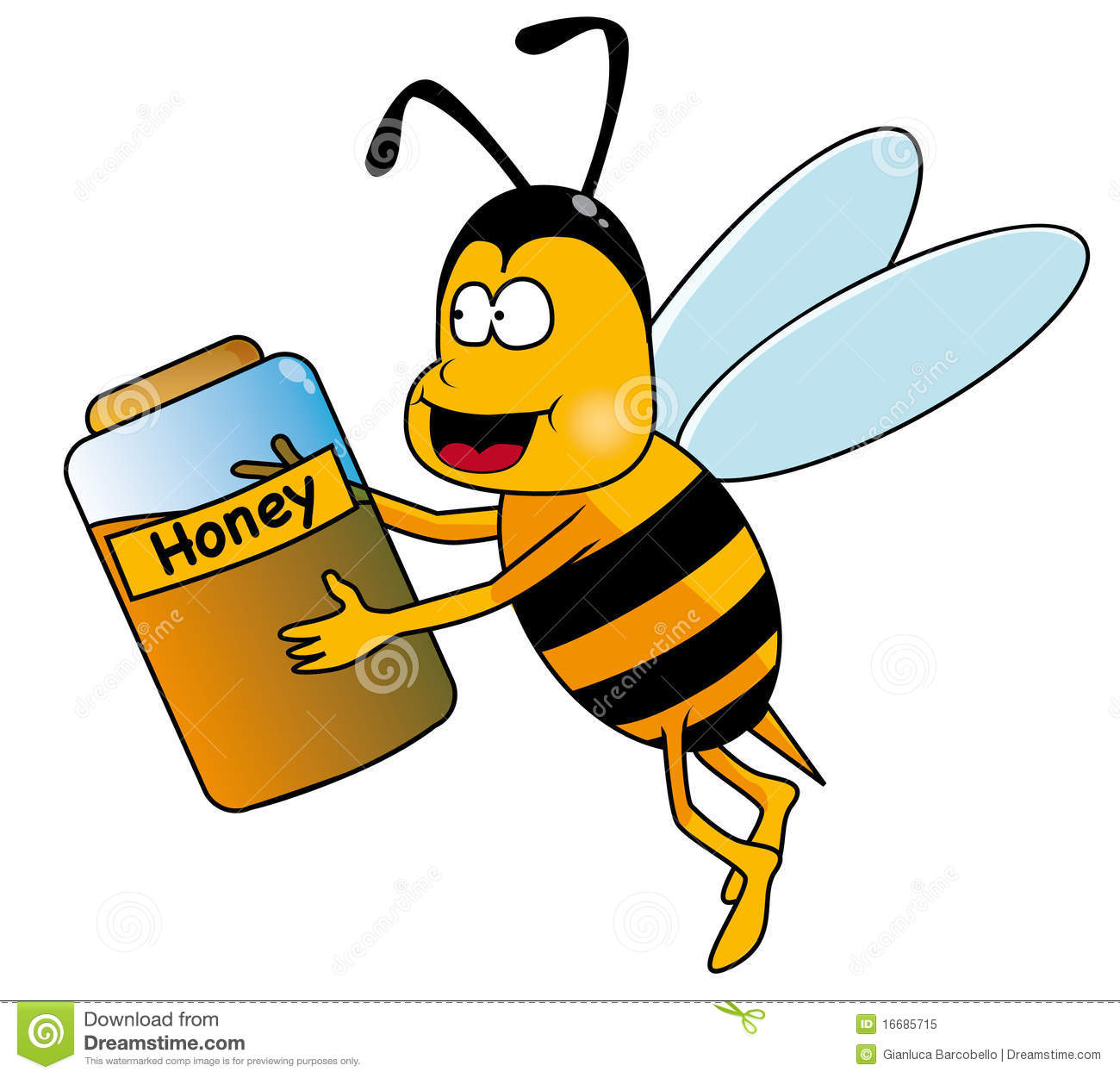Clip Art Illustration A Happy Bumble Bee With A Honey Pot This