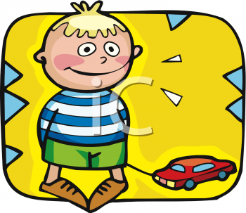 Clipart Picture Of A Small Boy Playing With A Pull Along Car Toy