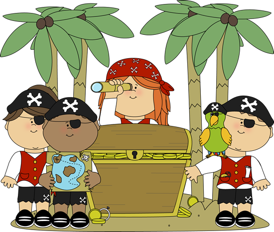 Pirate Kids Clip Art Image   Pirate Kids On An Island With A Treasure