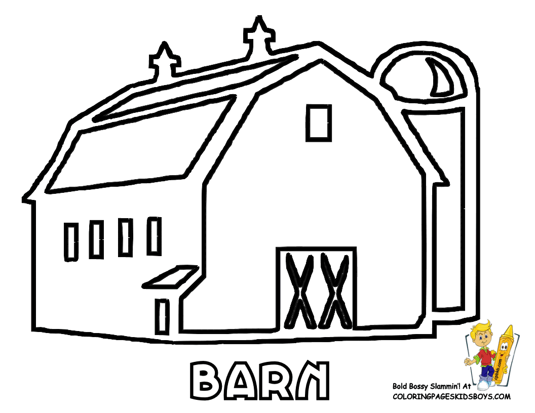 Simple Barn Outline Easy Coloring Farm Barn Silo