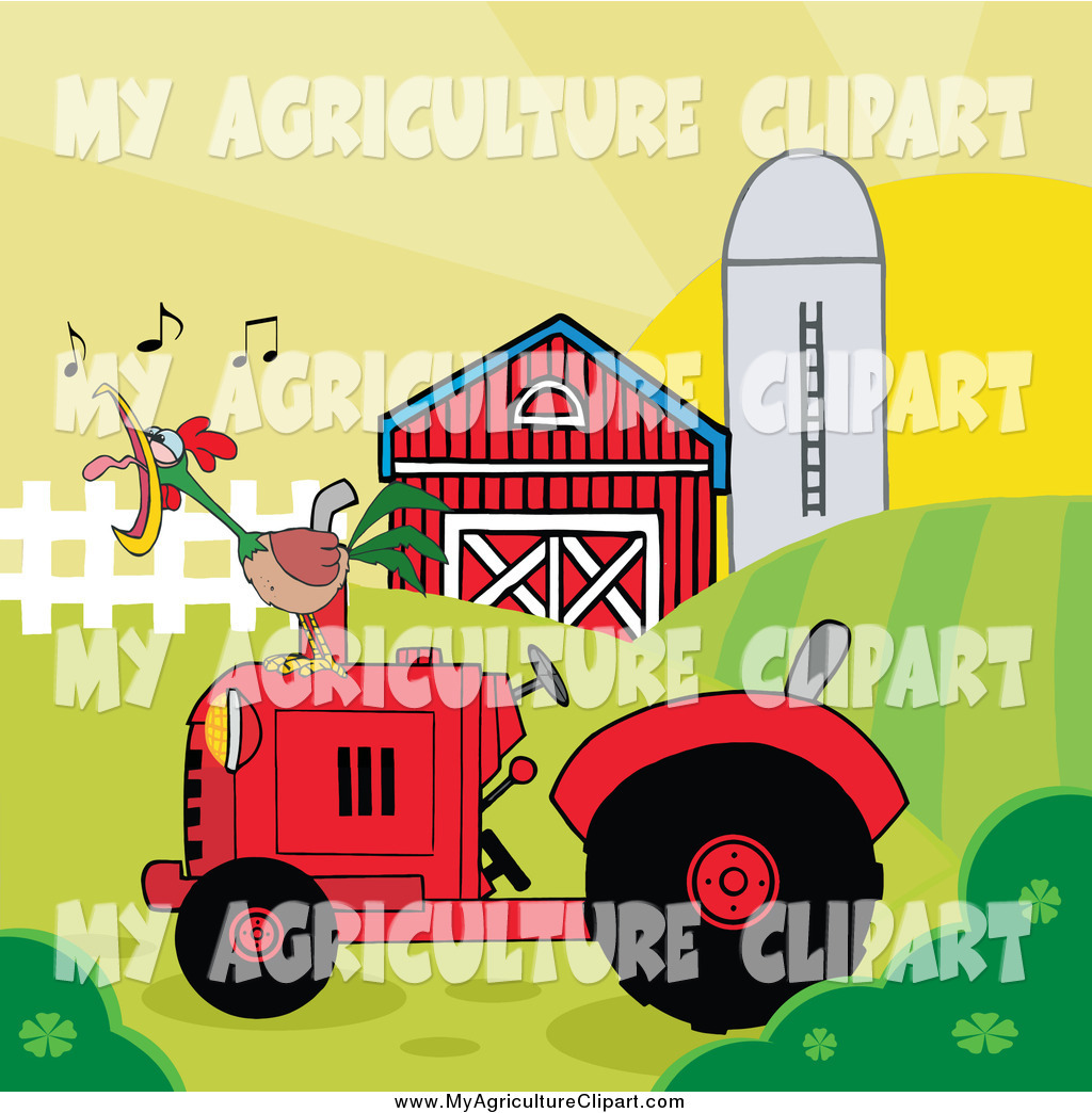     Clipart Of A Rooster Crowing On A Red Tractor Near A Barn By Hit Toon