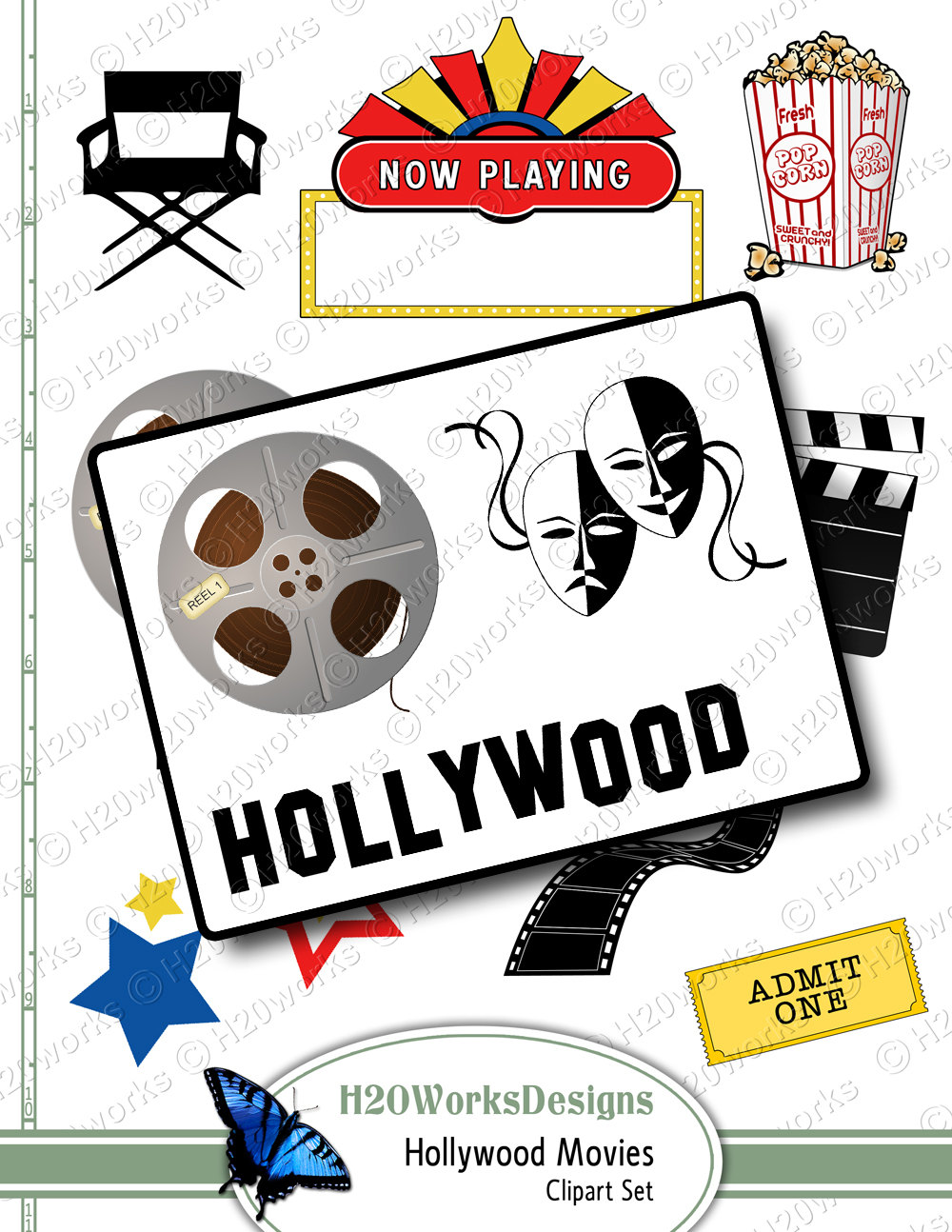 Hollywood Movies Clipart On 8 5x11 Sheet By H20worksdesigns