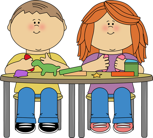 Clay Clip Art Image   Kids Sitting At A Table And Playing With Clay