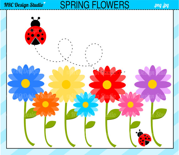 Clip Art   Spring Flowers Clip Art   Digital Flowers Ladybug Clipart