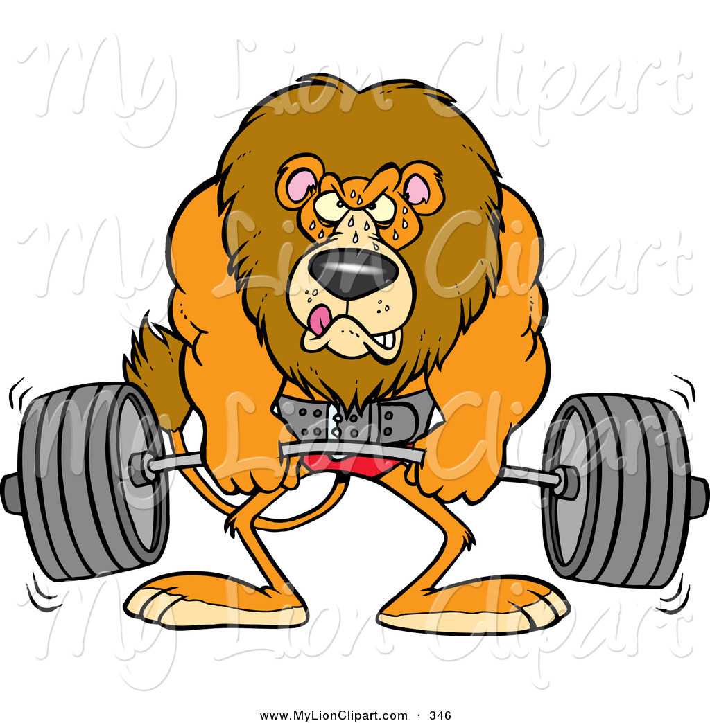 Clipart Of A Cartoon Body Builder Lion Weightlifting By Ron Leishman
