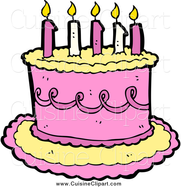 Cuisine Clipart Of A Yellow And Pink Birthday Cake With Candles By