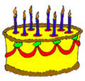 Free Clipart Picture Of A Yellow Frosted Birthday Cake With Blue
