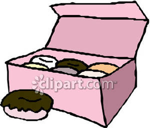 An Open Box Of Donuts With One Out Royalty Free Clipart Picture