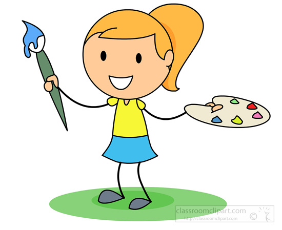 Art Supplies   Girl With A Paint Palette And Brush   Classroom Clipart