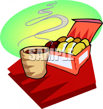 Clipart Image Of A Box Of Donuts With Coffee