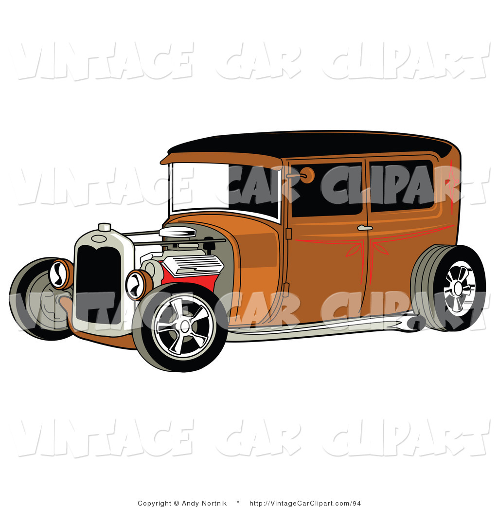 Clipart Of A Rust Brown Vintage Rat Rod Car With A Black Roof Open