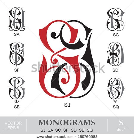 Vintage Monograms Sj Sa Sc Sf Sd Sb Sq   Stock Vector