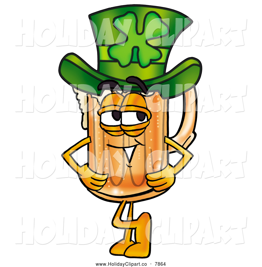 Frothy Beer Mug Mascot Cartoon Character Wearing A Saint Patricks Day