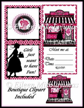 Art Singles    Girlfriend Shopping Invitation Card   Boutique Clipart