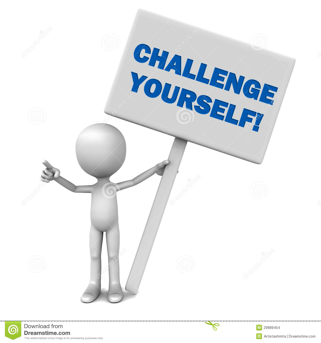 Challenge Yourself Words On A Large Banner Held Up By A Little 3d Man