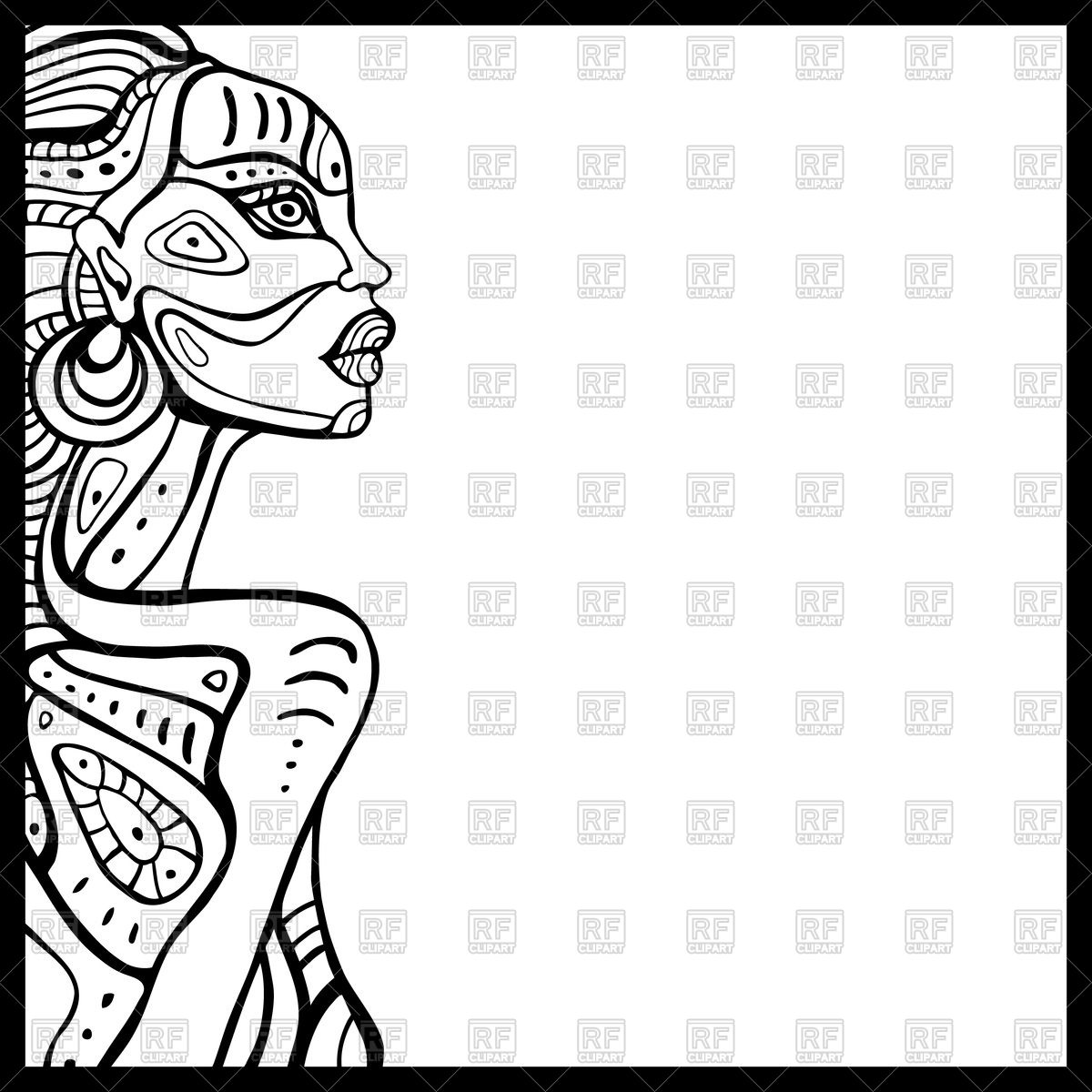 Profile Of Beautiful African Woman   Hand Drawn Ethnic Background
