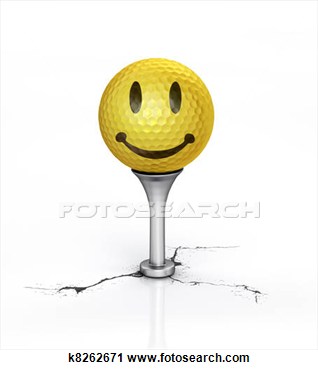 Yellow Golf Ball With The Texture Of Smile Placed On Tee  View Large