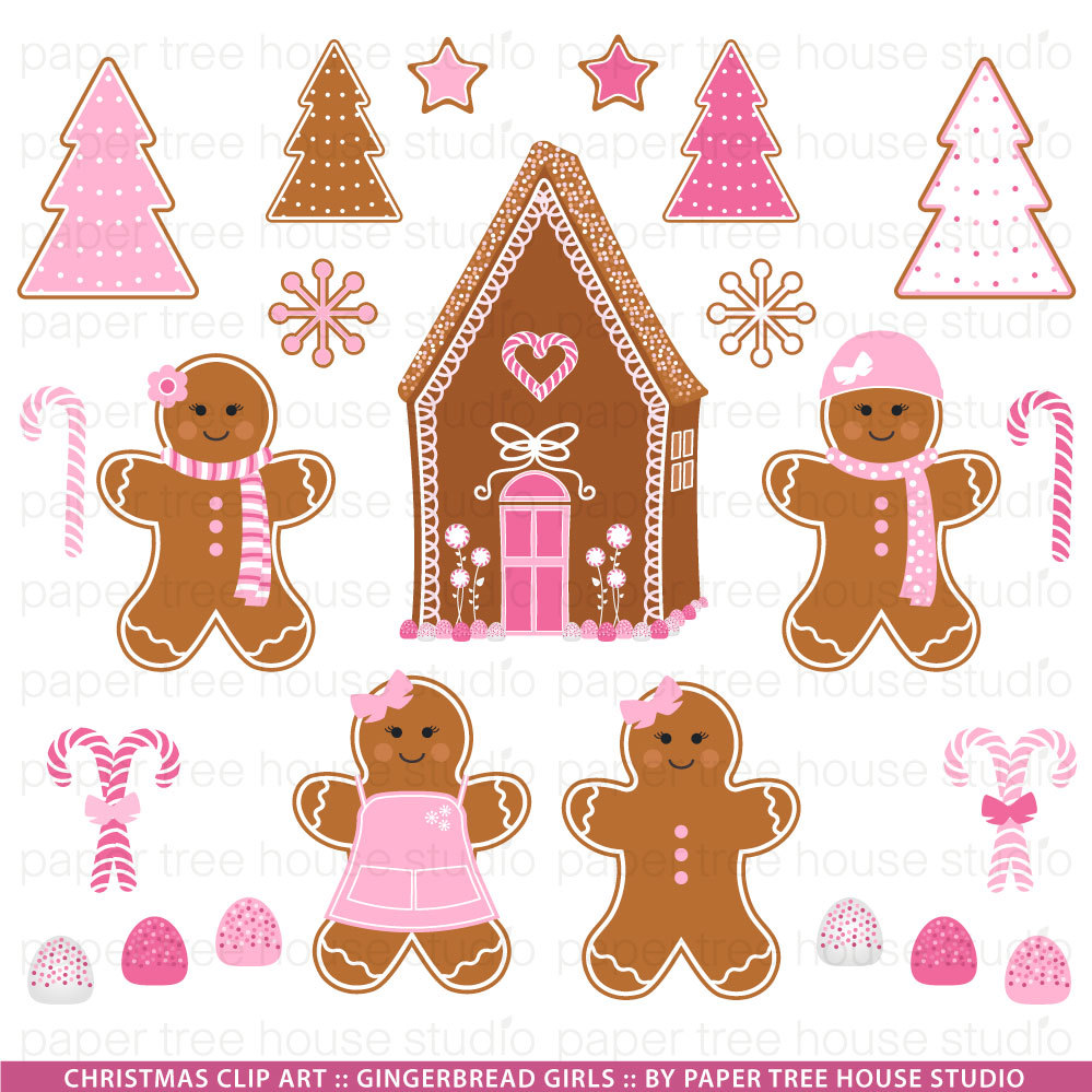Clip Art Set Pink Gingerbread Girls By Papertreehousestudio