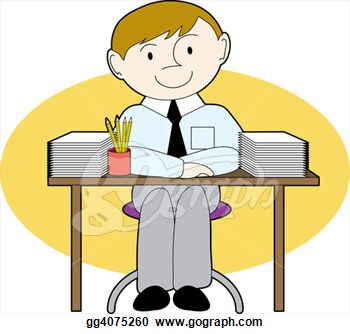 Man Sitting At A Desk With Neat Stacks Of Paper  Clipart Gg4075260